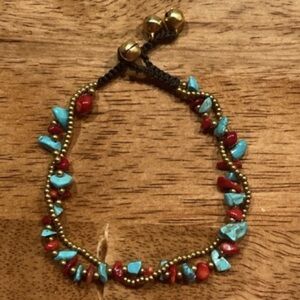 Ankle Bracelet Red Coral and Turquoise